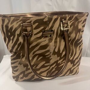 Anne Klein Large Canvas Gold Animal Print Tote.